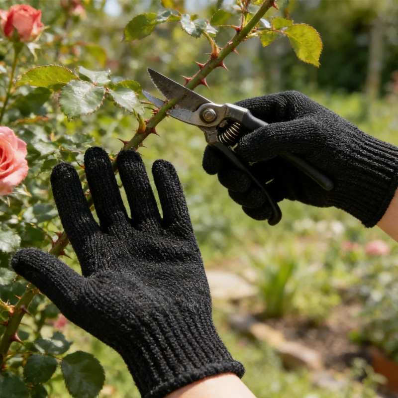 1 par de guantes de malla metálica de alambre de acero negro, guantes anticorte, guantes de trabajo resistentes al desgaste, accesorios de protección de seguridad, herramienta