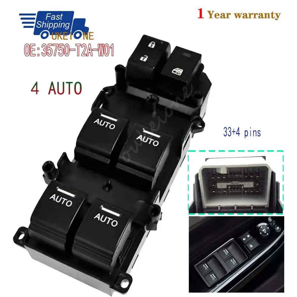 

35750-T2A-W01 For Honda Accord 2013 2014 2015 2016 2017 Front Left Electric Power Lifter Window Switch Button Car Accessories