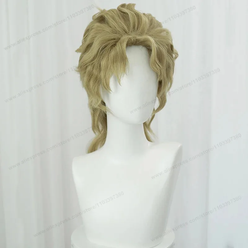 Peluca de Cosplay de Anime Dio Brando, 40cm, pelucas cortas doradas para hombres, pelo sintético resistente al calor, 5;d'2.y;8'