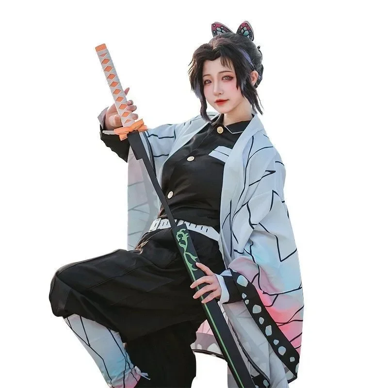 Disfraz de Kochou Shinobu para mujer y niño, uniforme Haori, peluca de Anime Shinobu, vestidos de Halloween