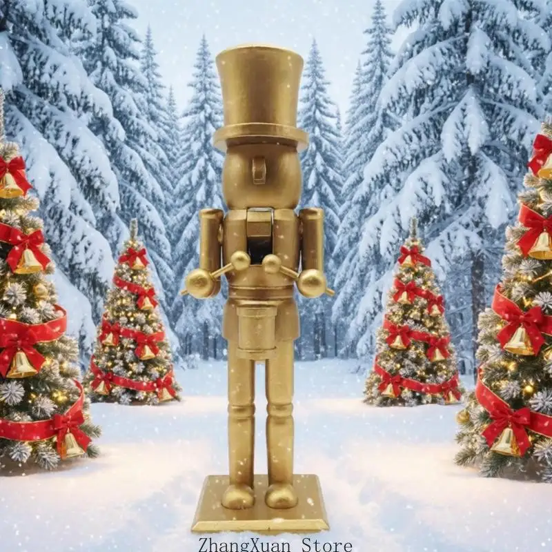 Weihnachts-Nussknacker-Soldaten-Figur, Dekoration aus goldfarbenem Kiefernholz, freistehende Dekoration für Kaminsims, und – Detail 7