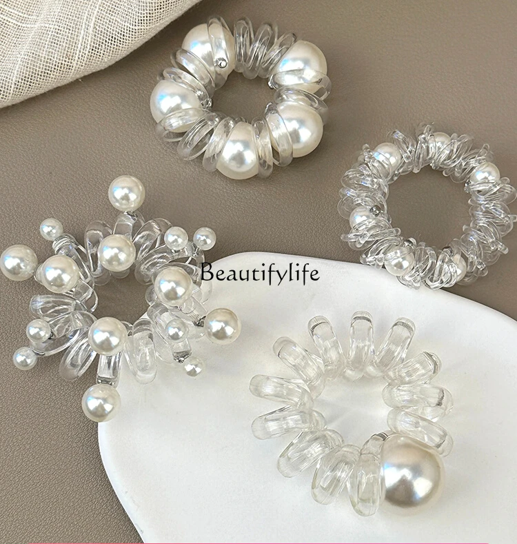 

Pearl Transparent Phone Line Hair Ring for Women, High-Grade Hair Rope, Does Not Hurt Hair