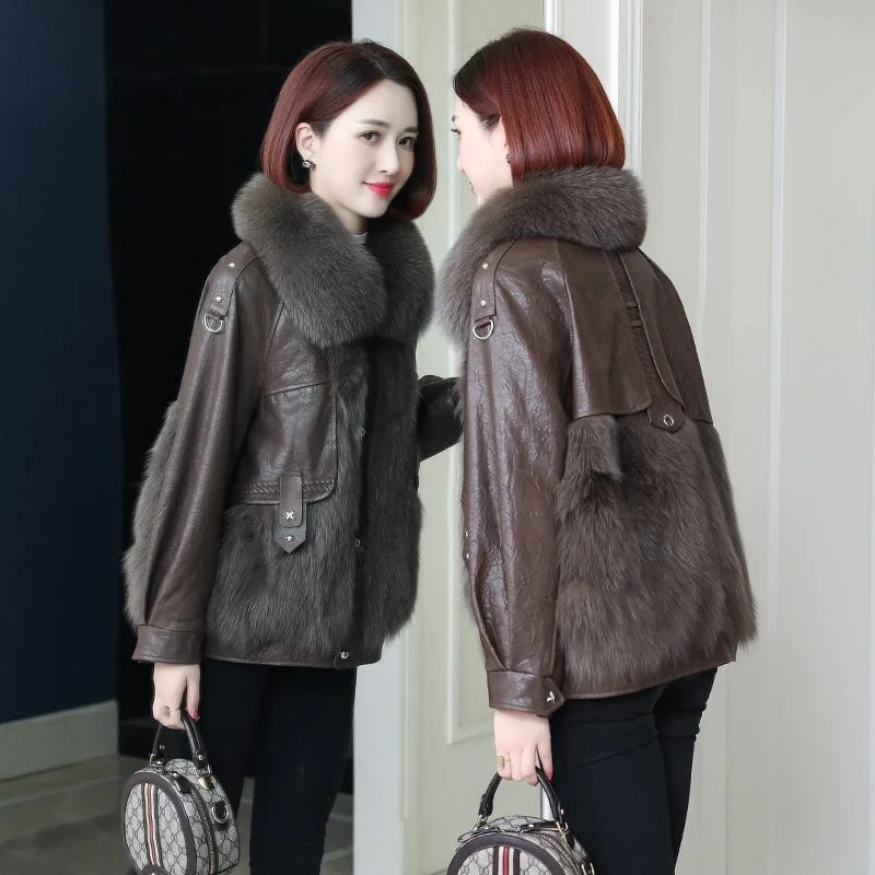 Cappotto in pelle impiombata in pelliccia di volpe sintetica Giacca corta imbottita in cotone da donna Inverno Addensare caldo Capispalla allentato Casual Top femminile 2025