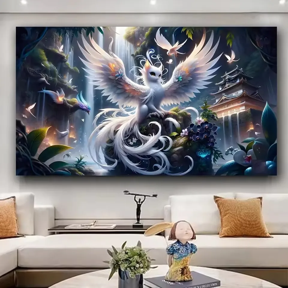 Dreamy White Phoenix Cat Diy Diamond Painting Full Square Round Diamond Mosaic Art For living Room Holiday Gift Big Size