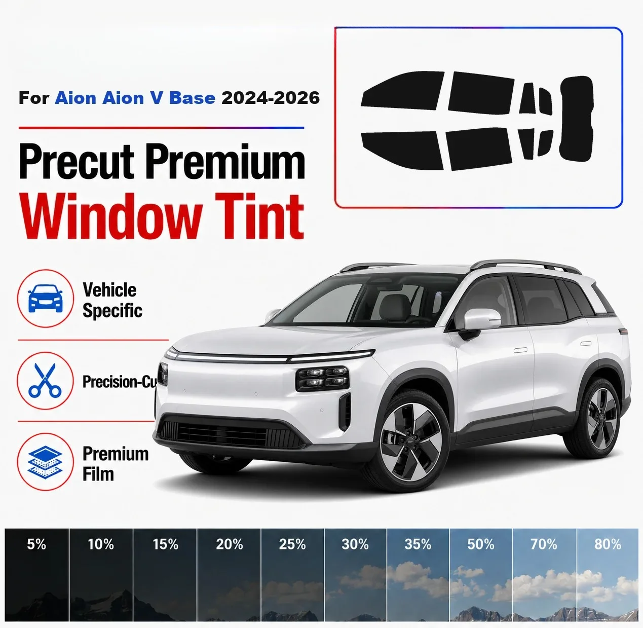 Premium Precut Window Tint Kit Front Rear Windows Rear Windshield For Aion Aion V Base 2024-2026 Complete Set Nano Ceramic Film