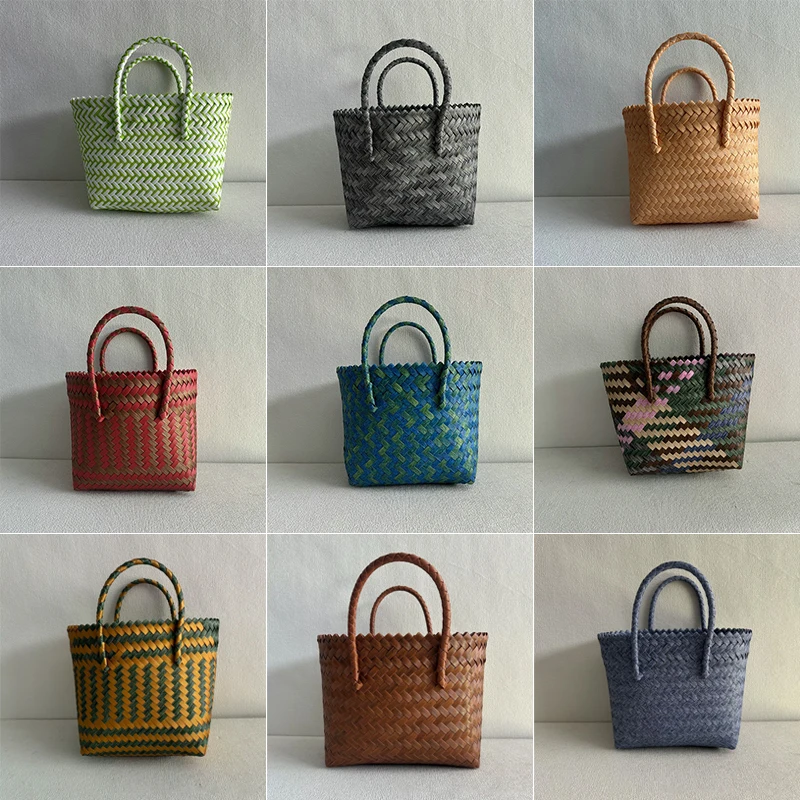 

Woven Capacity Handmade Bag Large Plastic Woven Basket Small Square Bag with Handheld Gift Simple Handheld Versatile Women's Bag