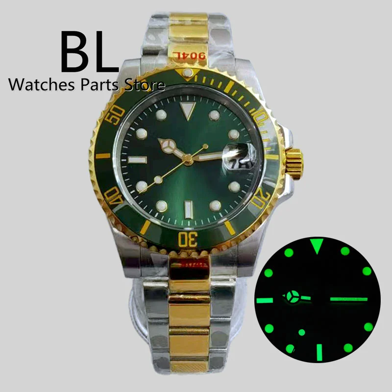 

BLIGER 40mm Two-tone Gold Men Watch NH35A Automatic Mechanical Watch Sapphire Glass Full Green Dial GreenBezel Relogio Masculino