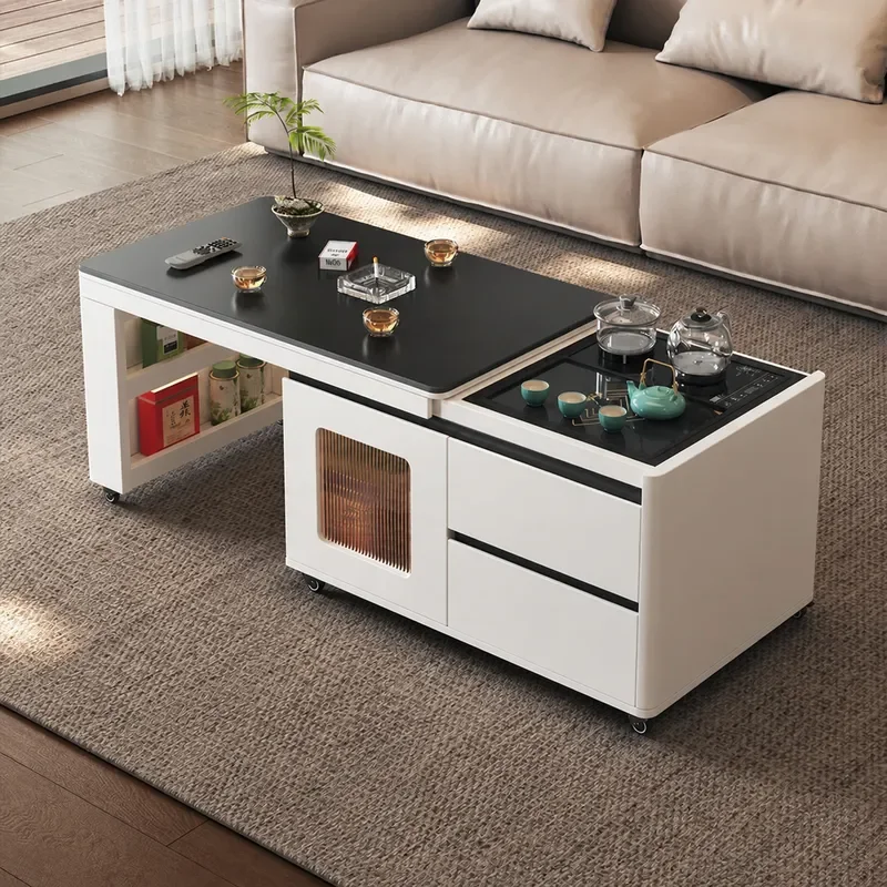 Modern Simple Living Room Kung Fu Tea Table Advanced Lifting Coffee Table Movable Rock Slab Multifunctional Household Tea
