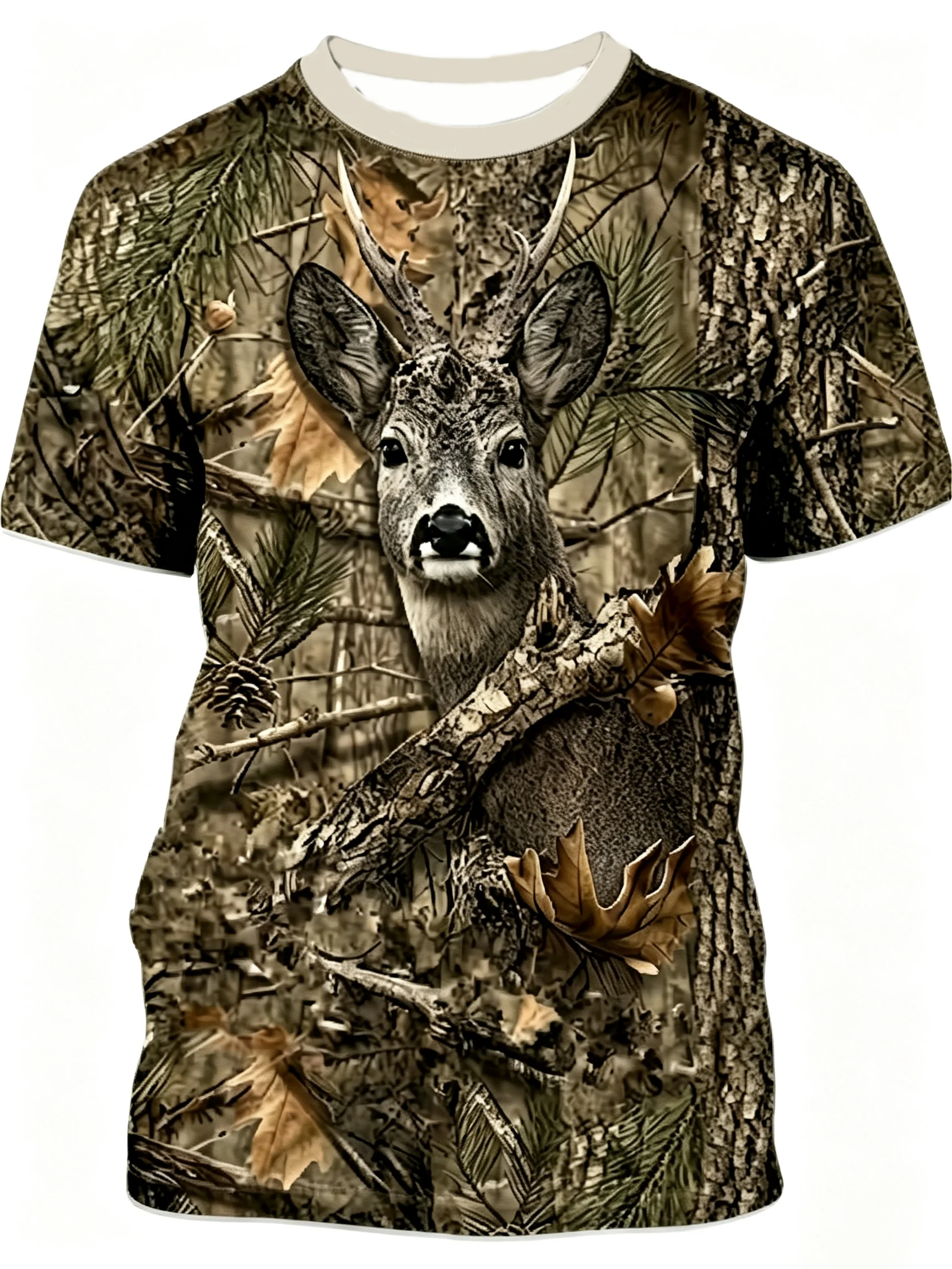 Outdoor Hunting Graphic Tees - Camiseta Masculina Estampada em 3D com