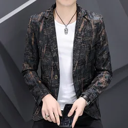 Suit Jacket Man Dress Blazer Fashion Personality Splicing Gradual Change Small Suit  Men's Clothing Fashion Hombre Blazer Men