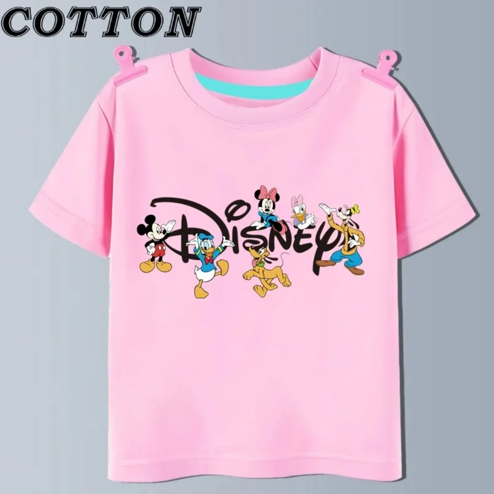 Summer Fashion Cotton Children's Cartoon T-shirt Round Neck Short Sleeve Disney Anime Mickey Mouse Clubhouse Print Pattern