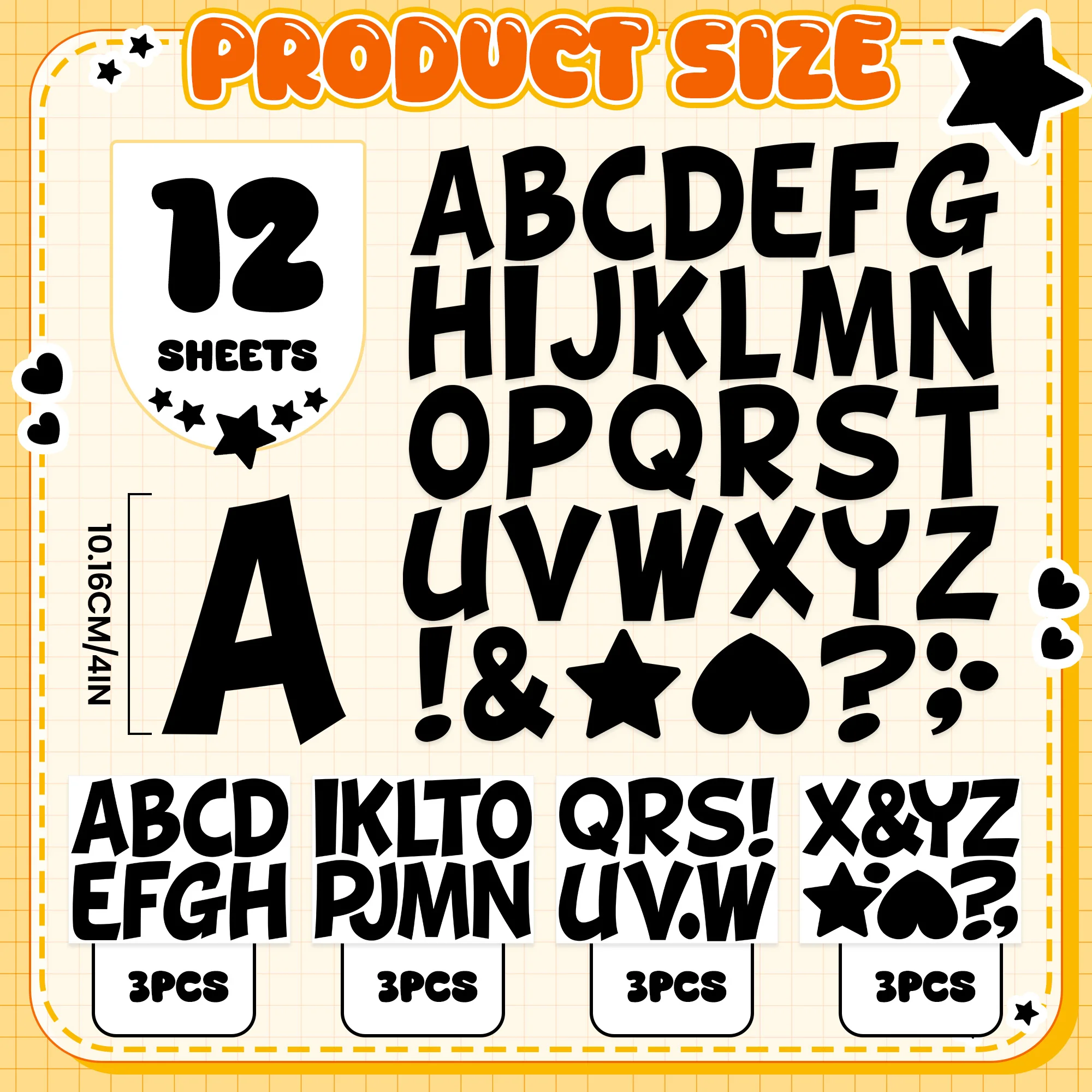 12 Sheets Alphabet Letter Stickers Self Adhesive for Kids DIY Crafts Scrapbooking Stationery Projects Girls' Toy Gifts