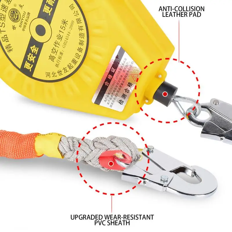 เชือกชูชีพดึงกลับได้เชือกนิรภัย, เชือกชูชีพเพื่อความปลอดภัยน้ำหนัก330.7ปอนด์150กก. เชือกมัดและสายคล้องบล็อกนิรภัยสำหรับงานหนัก