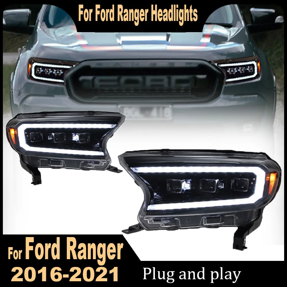 

2PC Headlights For Ford Ranger Headlamp 2015 2016 2017 2018-2021 Full LED DRL Headlight Assembly Turn Signal Dipped Accessories