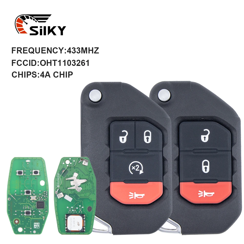 SilKY  Flip remote car key OHT1130261 433MHz 4A Chip for Jeep Wrangler Folding Key 2018-2019 folding keyless key fob control