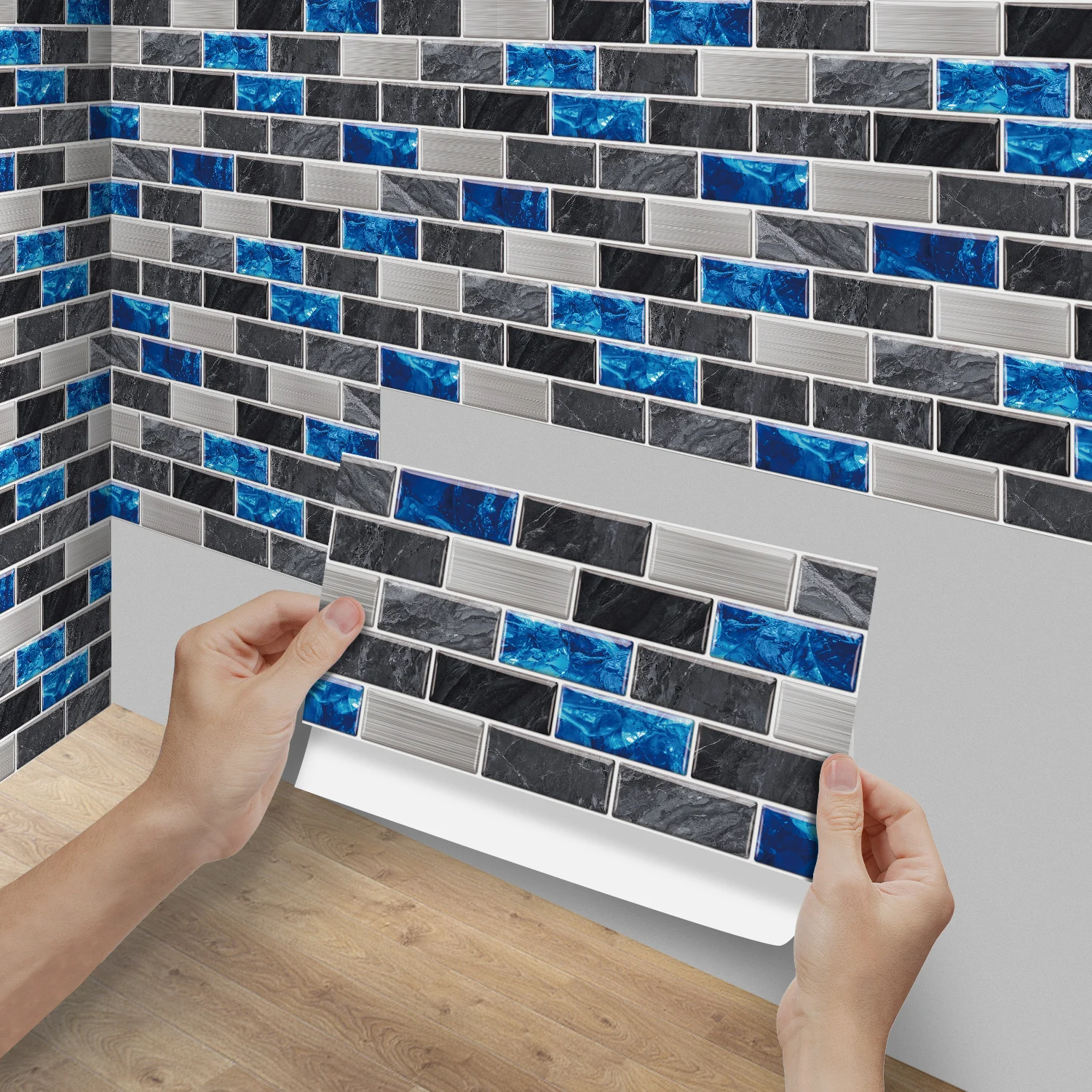 

Blue simulation brick pattern waterproof and heat-resistant self-adhesive wall sticker, room decoration sticker, wall decoratio