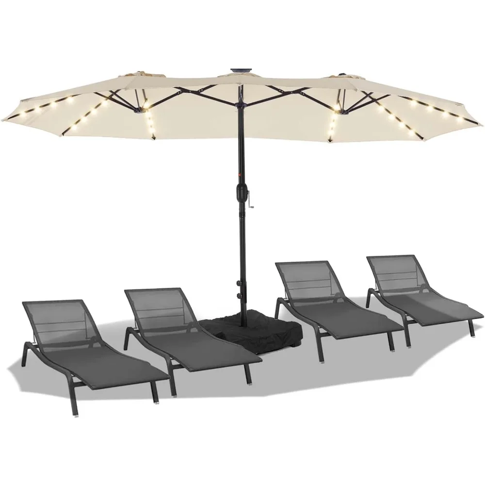 Patio Umbrellas for Double Sided with Base, Crank Handle and Superior Resistance, 15ft Outdoor Umbrella