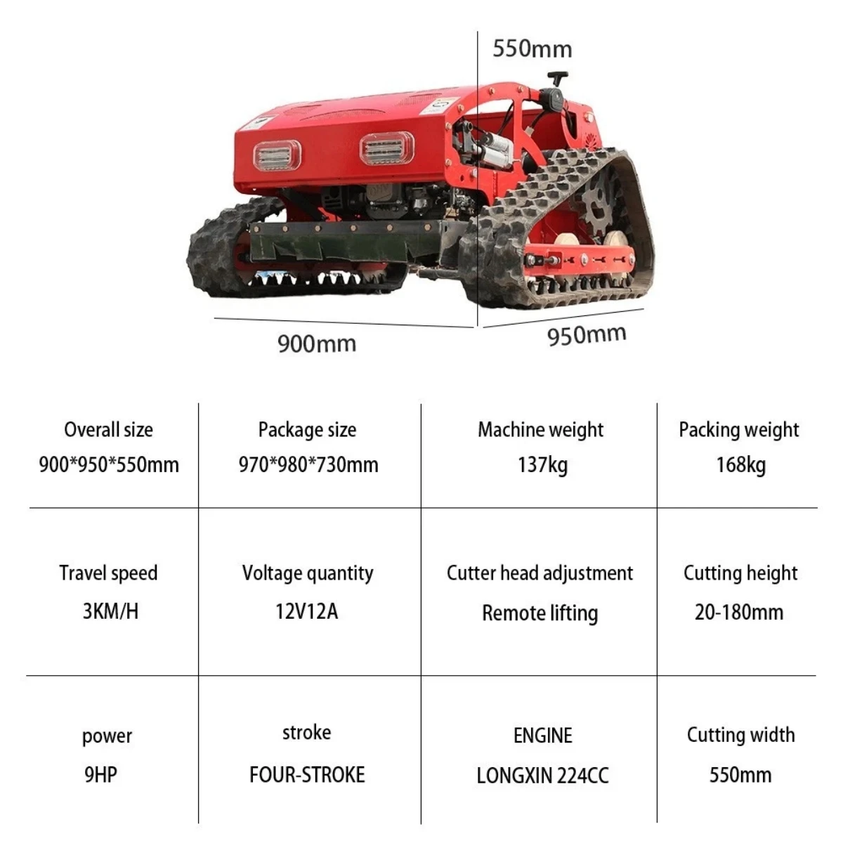 300파운드 무선 조종 전지형 잔디깎이(9마력 4행정 가솔린 엔진 탑재)