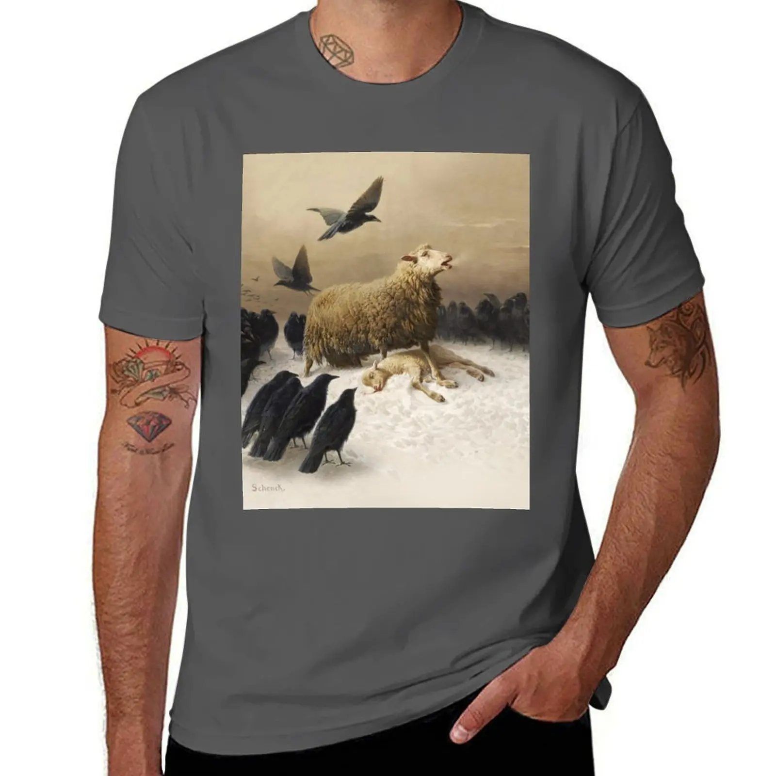 

Anguish Angoisses, прекрасная художественная картина маслом от August Friedrich Schenck 1828, футболка «Мать овец с ягненком и черными воронками» HD H