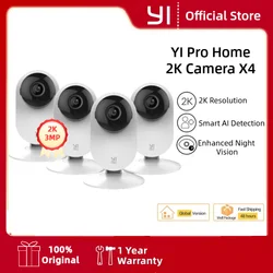 YI 4pc 2K Home Pro Camera 3MP Wi-Fi IP Security Surveillance Smart System with Night Vision Baby Monitor on iOS, Android