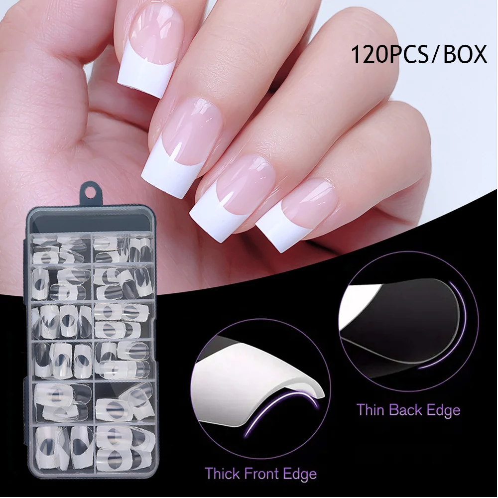 Puntas de uñas postizas cuadradas cortas y Nude, accesorios para extensiones de uñas artísticas, cobertura completa usable, color blanco claro, 120 piezas