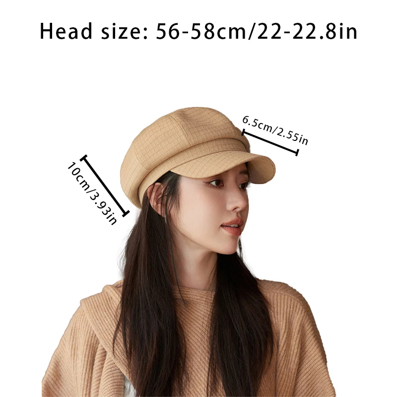 Autumn and winter new hats women\'s metal label octagonal cap plaid literary retro newsboy cap shade breathable beret