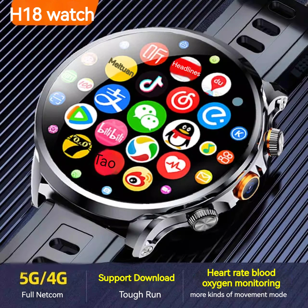 H18 Smartwatch بطاقة SIM 4G أندرويد Whatsapp 1.95 ihch HD عرض GPS WIFI مكالمة فيديو جهاز تعقب للياقة البدنية ذاكرة كبيرة رجل ساعة #1