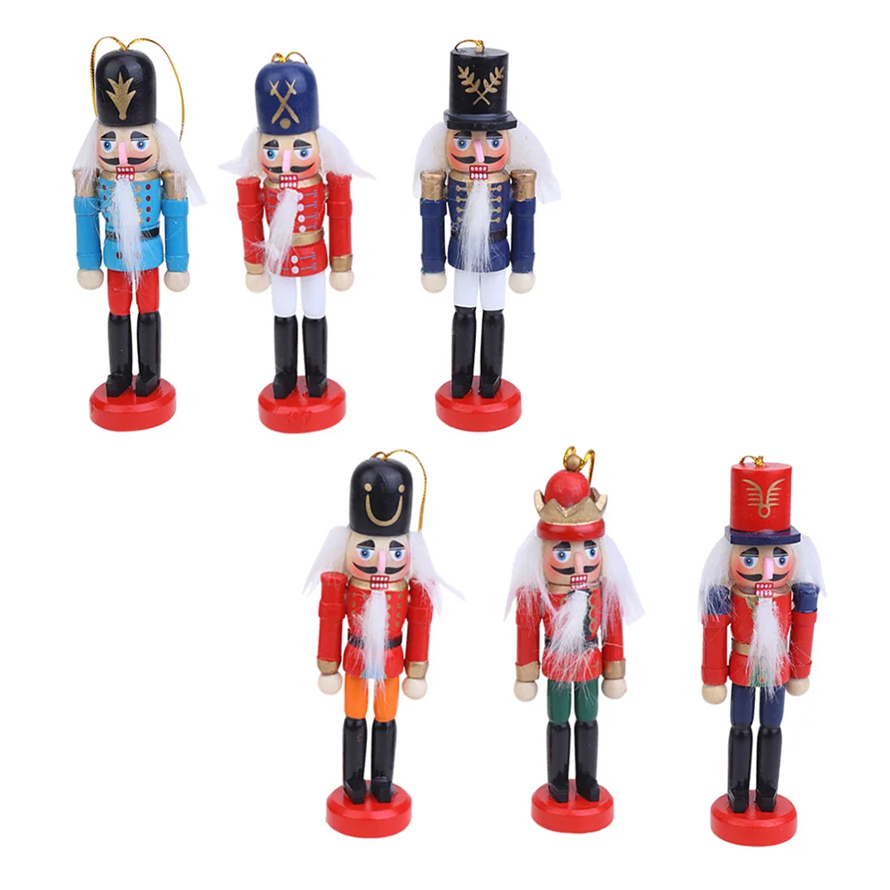 

6Pcs 12Cm Premium Wood Nutcracker Puppet Hanging Ornament Christmas Tree Pendants Fine Workmanship Gift for Kids