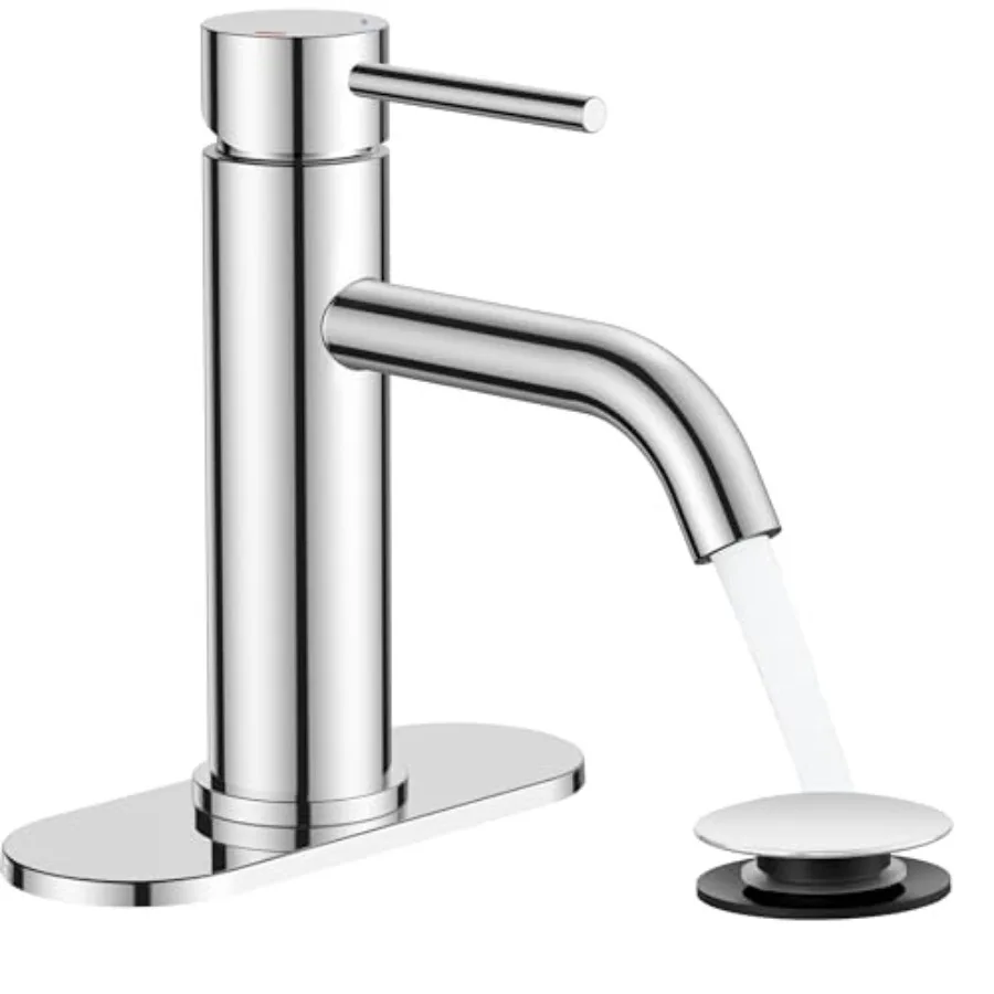 

Bathroom Faucet 1 Hole, Lead-Free, Single Handle Single Hole Bathroom Sink Faucet with Pop up Drain and Supply Hose for Sink, V