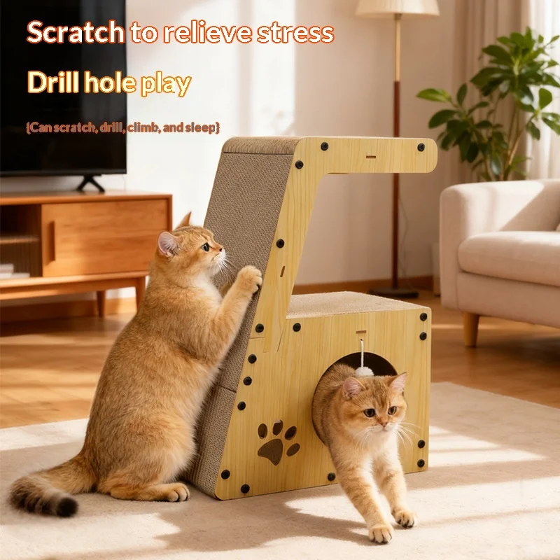 Rascador con cama multifuncional para gato – casa juego de cartón - imagen 5