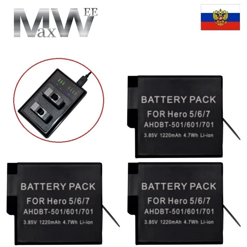 10 Buah MaxWee Asli untuk GoPro Hero 7 Hero 6 Hero 5 Baterai Untuk Go Pro Hero 7 6 5 Baterai Kamera 1220MaH