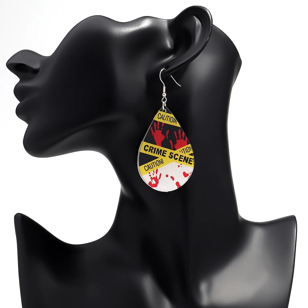 أحدث هالوين الجريمة المشهد مربع الاكريليك أقراط للنساء القوطية الدم النخيل الجمجمة انخفاض القرط هدايا مجوهرات الحفلات الرهيبة #6