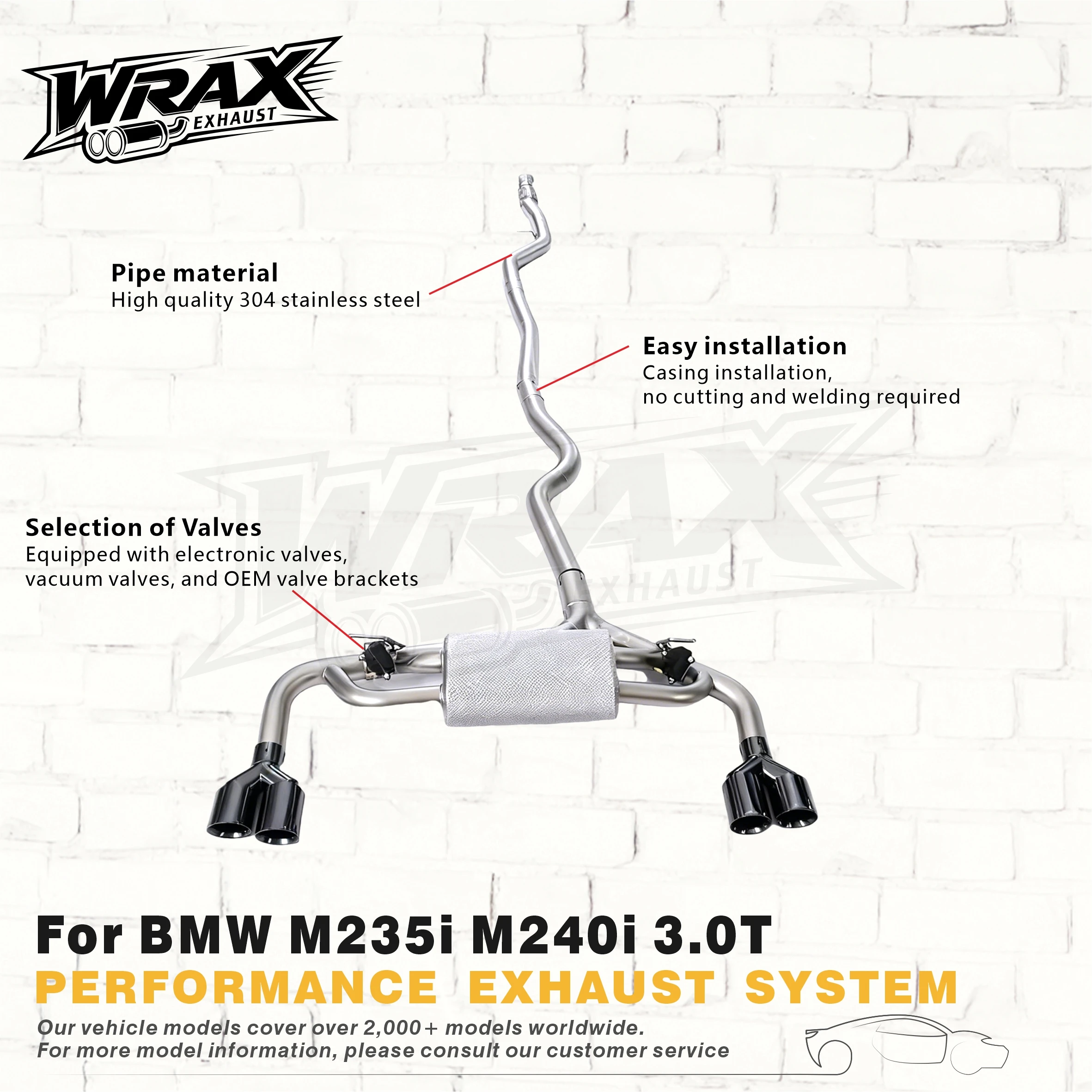 

Выхлопная система с регулируемым клапаном для BMW M235i M240i 3.0T, спортивный дизайн, регулируемый звук, установка без сверления.