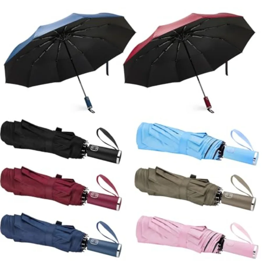 

6 Collapsible Compact Travel Umbrellas 10 Ribs Auto Open and Close Windproof Umbrella Backpack Portable Rain Snow Sun