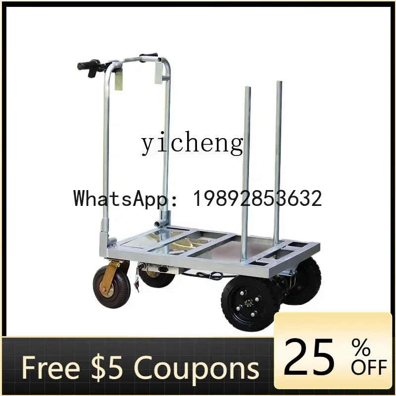 J1  inflatable tire electric hand push truck flatbed truck into elevator folding pull truck trolley