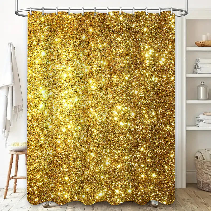 Luxury Gold Glitter Shower Curtain Sparkle Bathroom Decor Shiny Fabric Waterproof Home Accessory for Bathtub or Pool Area (Size: - view 2