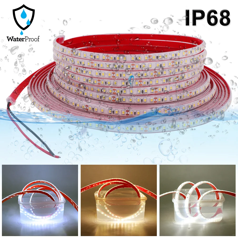 12V 24V 5m 10m 20m LED-Streifenlicht IP68 Wasserdicht 2835 9 Farben Flexibles Klebeband mit 2-poligem Draht 120LED/m Helles Band 0,5m 1m 2m