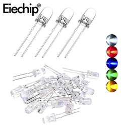 50/100PCS 3mm LED Diode Transparent LED Diodes Super Bright F3/3mm Blue Green Orange Red Yellow White Light Emitting Kit