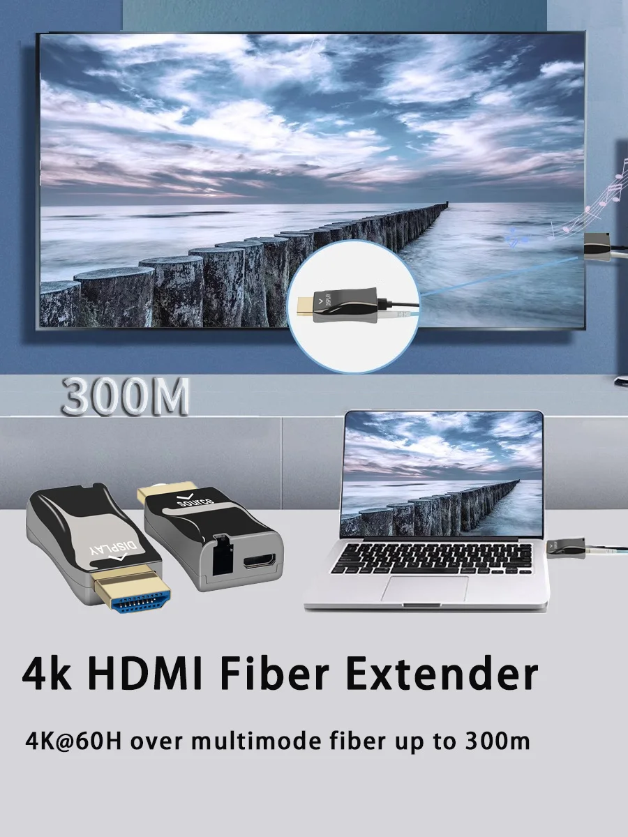 Mini 4K HDMI Extender światłowodowy HDMI 1.4/2.0 Transceiver optyczny 300m, Konwerter HDMI światłowodowy 4K@30Hz/60Hz OM3 na światłowod wielomodowy — zdjęcie produktu 7