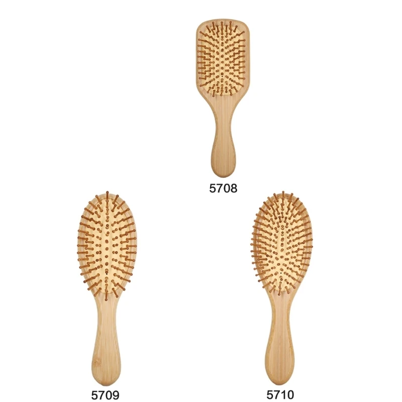 652F Anti Static Hair หวีไม้ไผ่ Wet Curly Detangle Comb จัดแต่งทรงผม