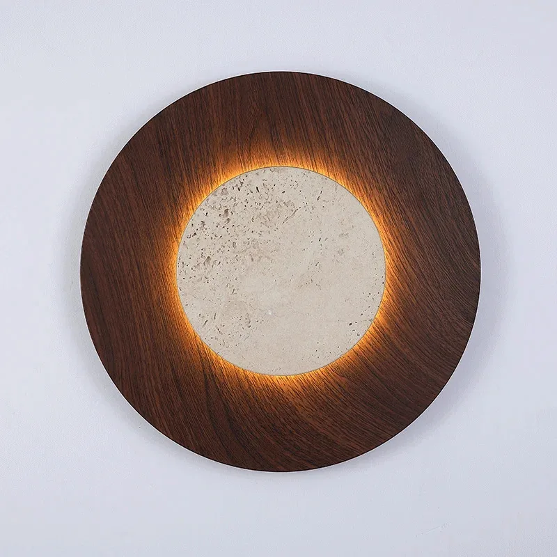 Retro Circular Wall Lamp Yellow Shape Natural Stone Wall Light Living Room Decoration Bedroom Bedside Home Lighting Fixture