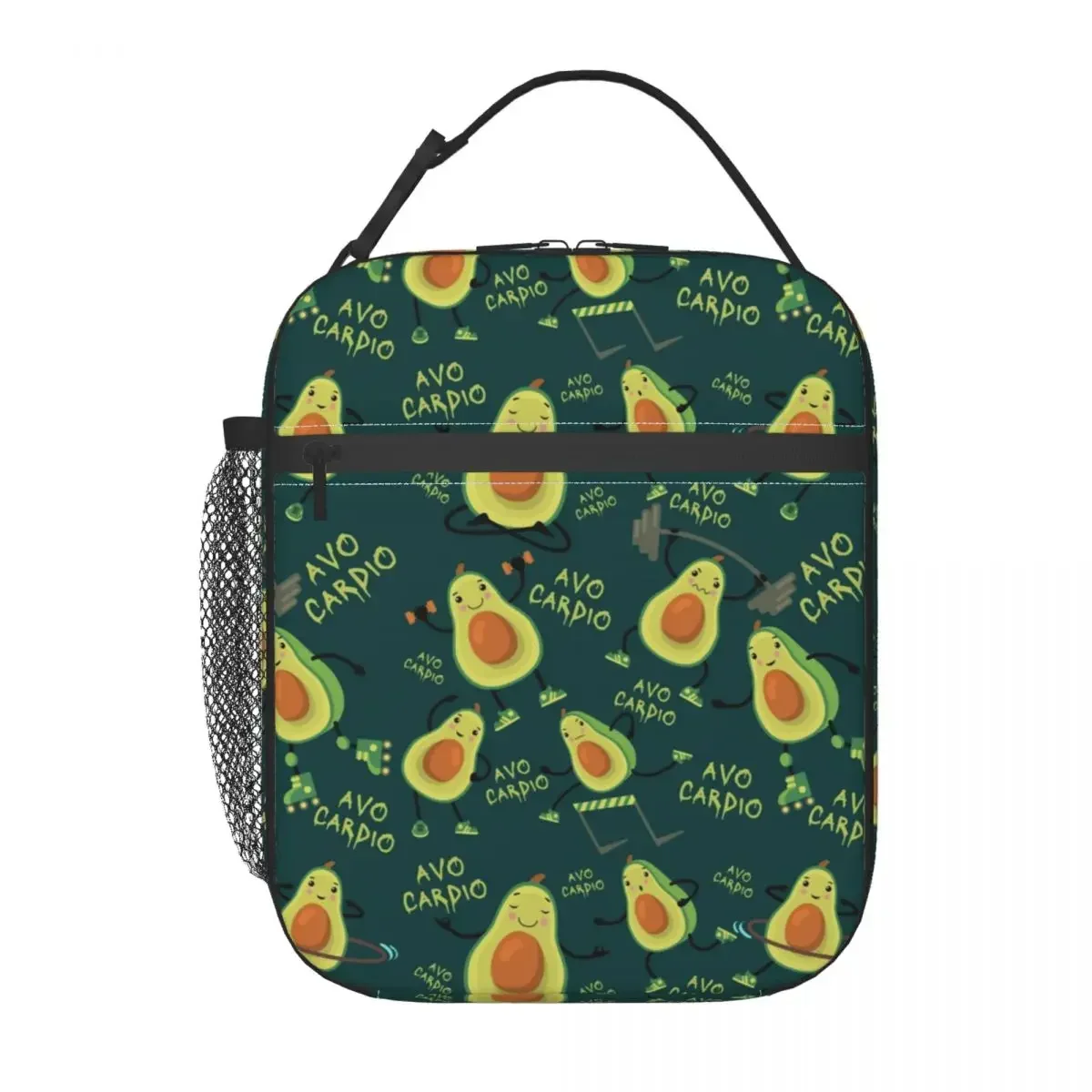 Dark Green Avo Cardio Fitness Avocado Pattern Thermal Insulated Lunch Bag Lunch Container For Picnic Multifunction Food Box