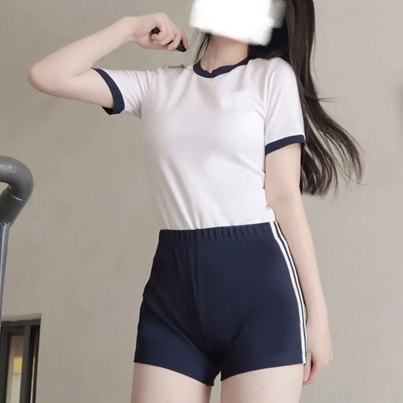 Japanese Pure Sexy Sports Gymnastics Dress Girls Beach Swimsuit T-shirt Girls Preppy Jk Uniform Set Two Sets