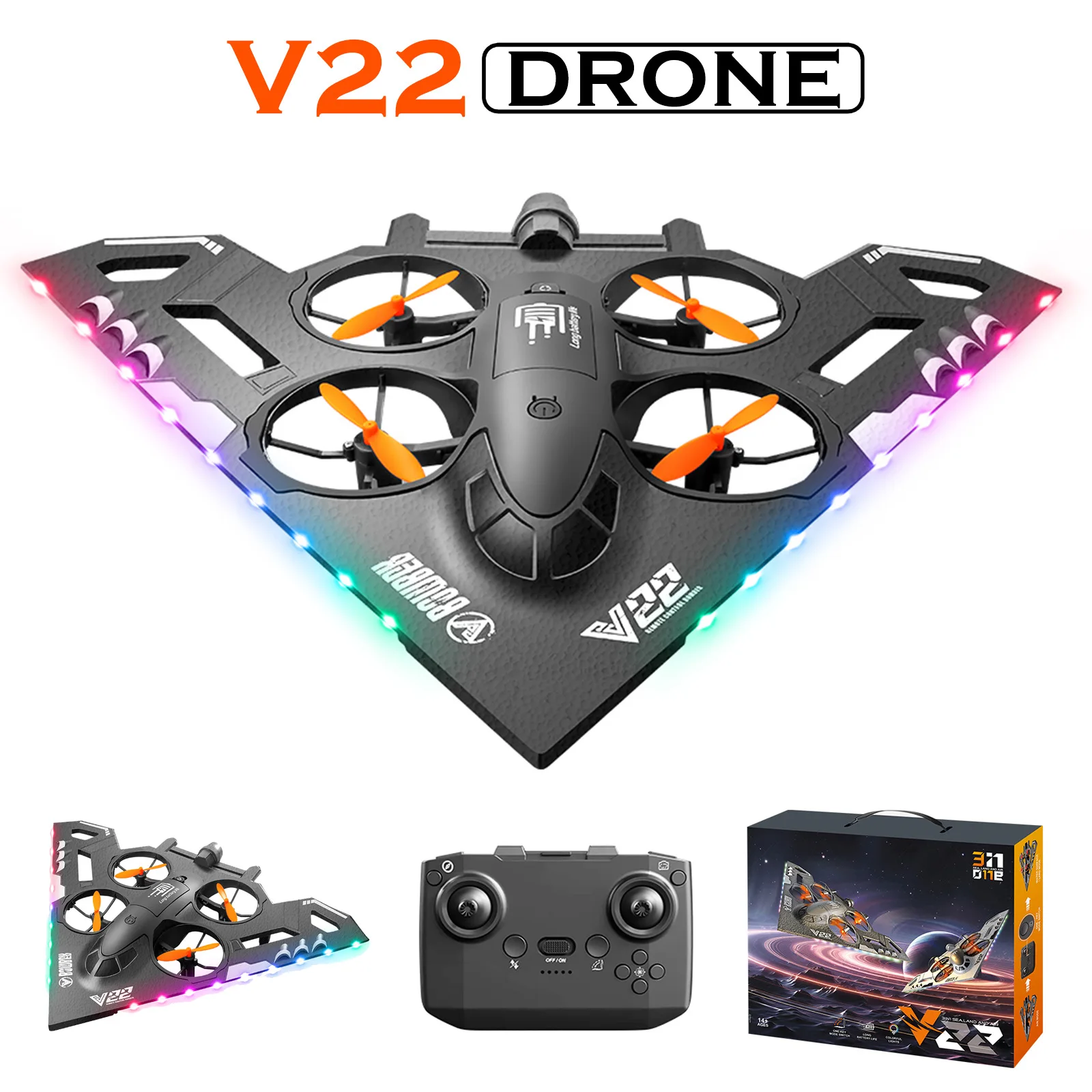 

V22 RC Aircraft Water Land Air Three in One Plane Model Glider Toy Capable Aerial with Drone Birthday presents for boys girls