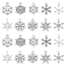 20PCS Mixed Antique silver Color Snowflake Charms Alloy Metal Christmas Pendants For DIY Necklace Bracelet Jewelry Making