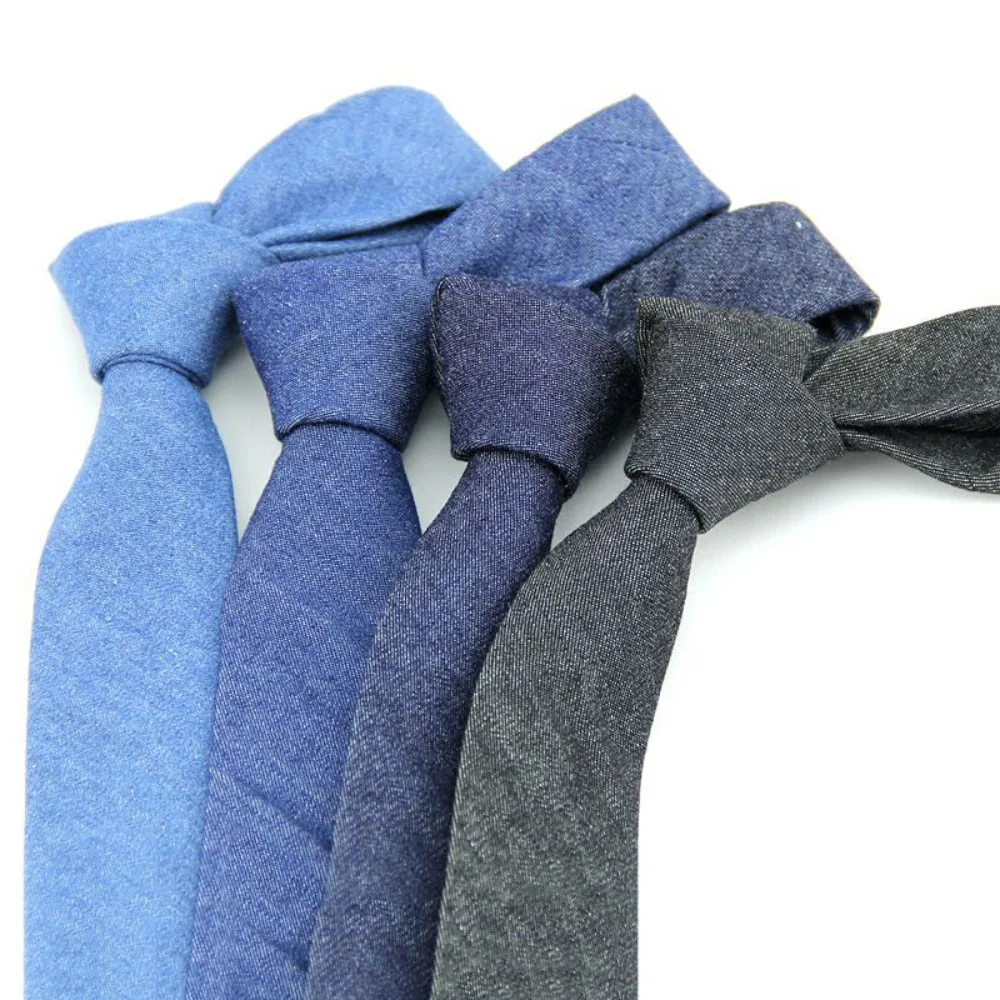 

Simple Solid Color Jean Fabric Tie Narrow Adjustable Denim Men Necktie Soft Blue Retro Cravat Shirt