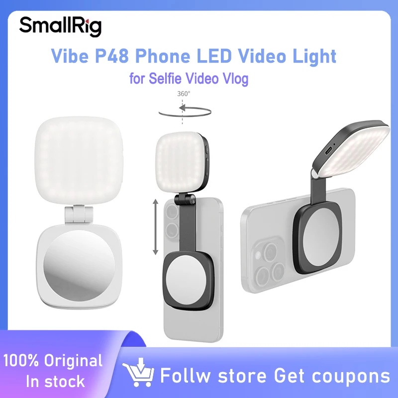 SmallRig Vibe P48 Luz LED de vídeo desmontable para teléfono móvil para iPhone 16 15 14 Pro Max Luz de relleno de bolsillo para Selfie Video Vlog