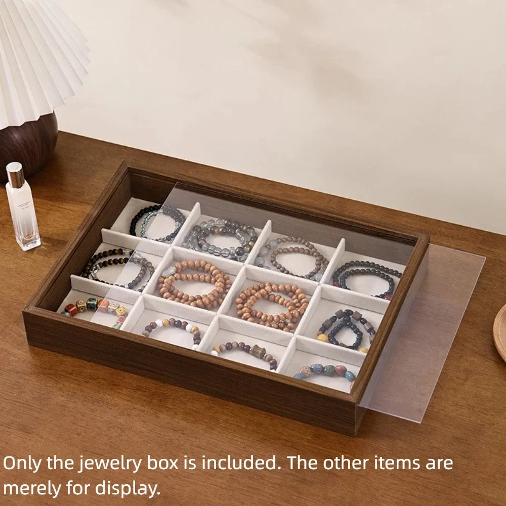 

Walnut Wood Dust-proof Jewelry Box Retro Pull-out Grain Jewelry Tray Bracelet Necklace Jewelry Organizer Home