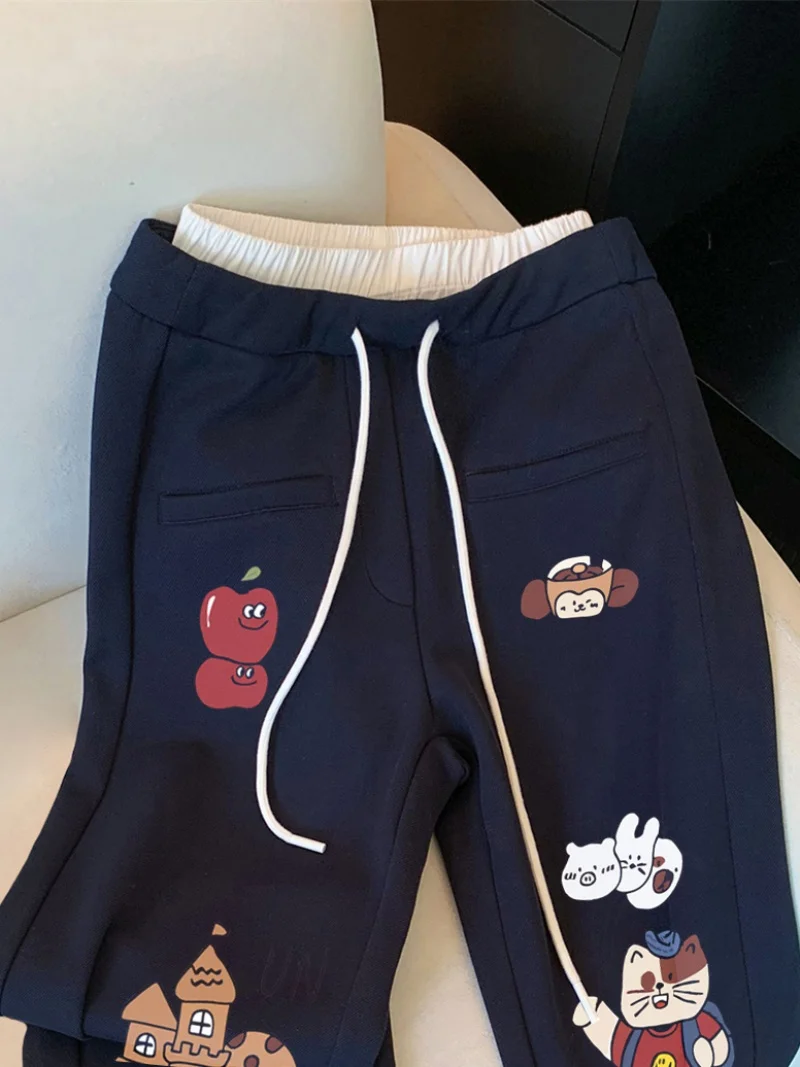 Calças de cintura alta com pernas retas Calças femininas casuais soltas outono inverno Faion Design exclusivo de retalhos Sensation Sweat...