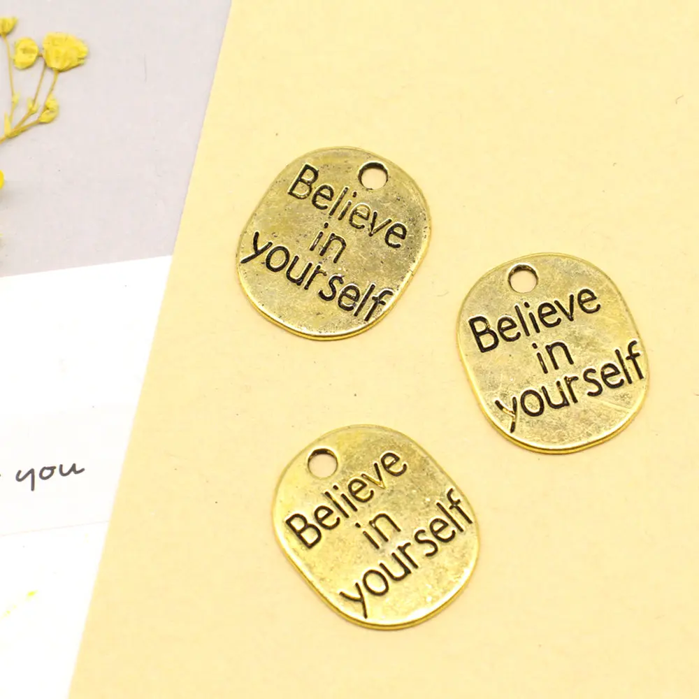 10pcs 18x22mm Believe Letters Charms Jewellery Making Pendants Antiqu Trendy Jewelry Antique Gold Color